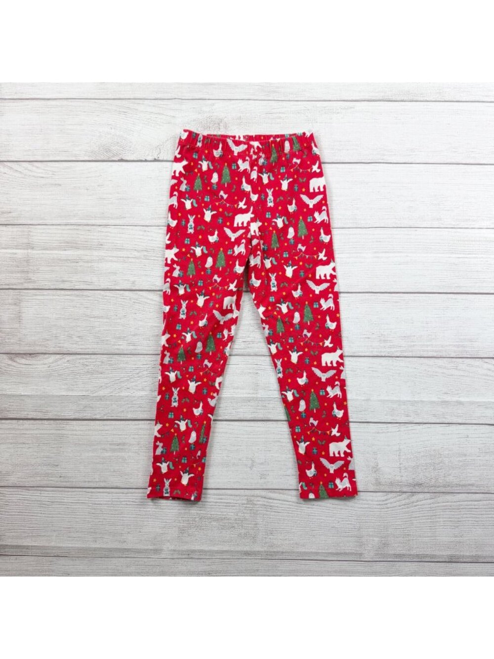 Frugi Kids Organic Holiday Christmas Print Leggings Elastic Waistband Red 6-7